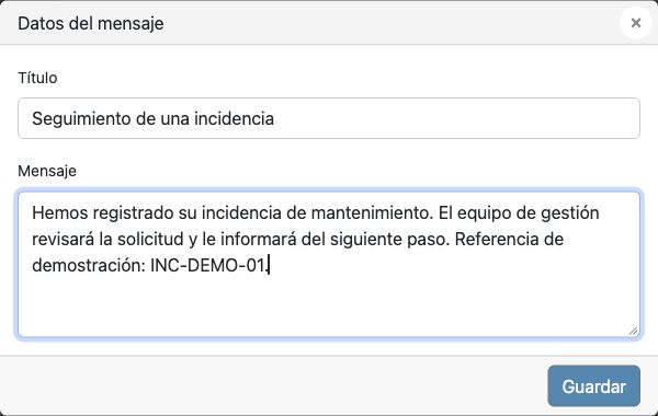 Editor de mensajes. Texto ficticio escrito en el editor real. No se guardó ni se envió.